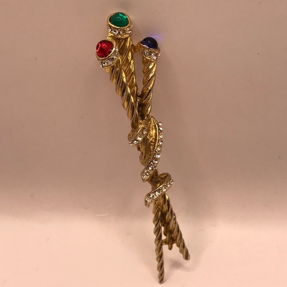 Vintage 3 Staff with Cabachons Brooch - Picture 8 of 8